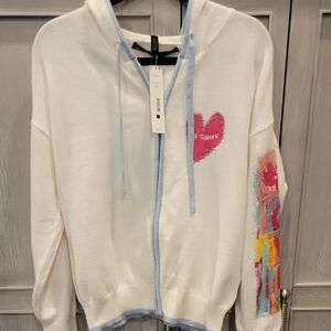 ❤️Aqua White and Pink Heart zip up cardigan 💕